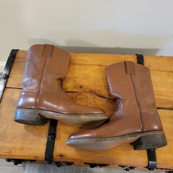 Justin Roper Brown Leather Boots Men’s Sz 5 1/2 B Style 3802 USA Pull on main image 4